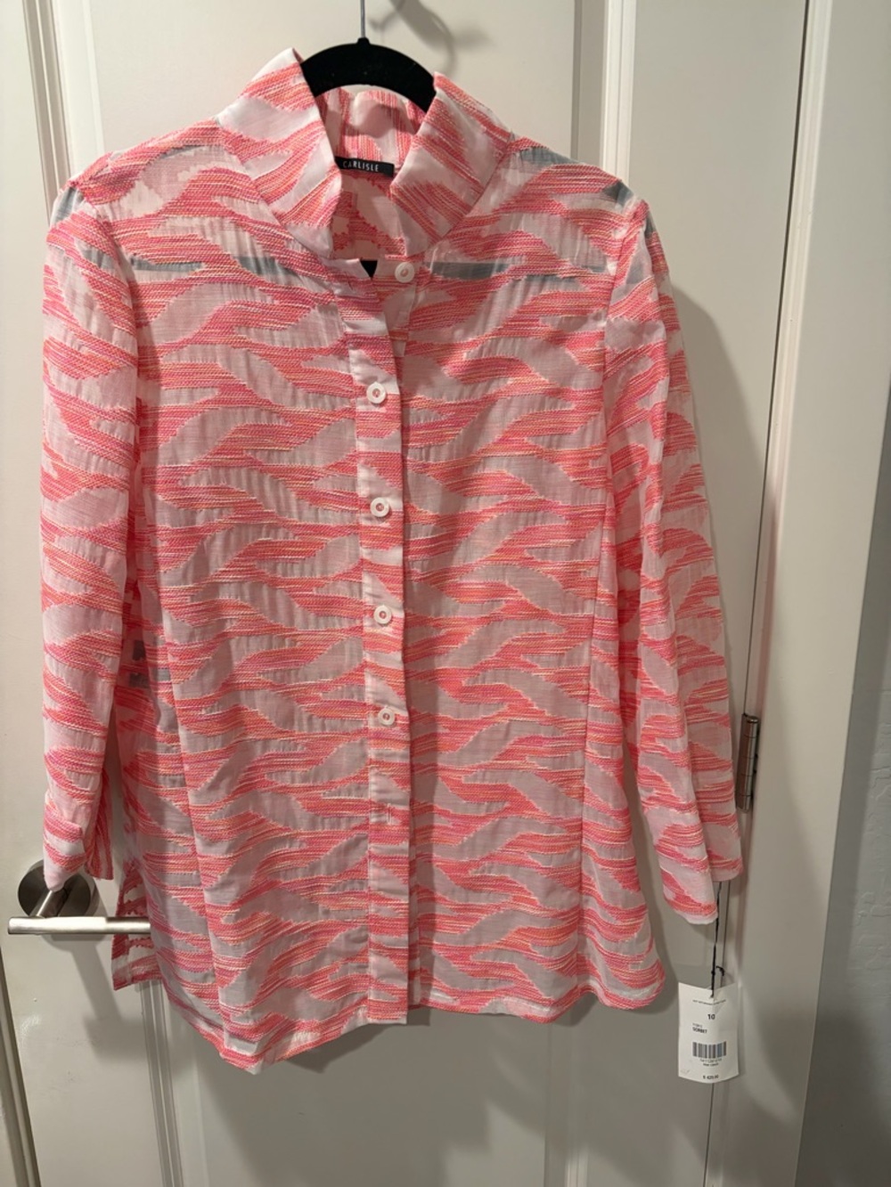 Carlisle Pink and Coral Textured Button-Up Top | Size 10 |